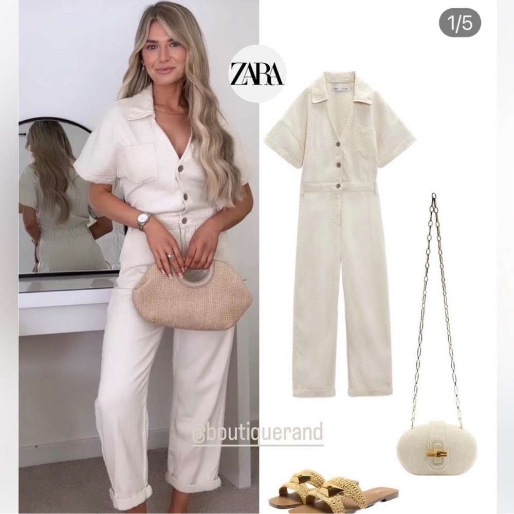 Zara cream tapered jumpsuit